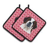 Caroline'S Treasures Saint Bernard Hearts Pair Of Pot Holders, 7.5Hx7.5W, Multicolor