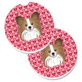 Caroline'S Treasures Papillon Hearts Set Of 2 Cup Holder Car Coasters, 2.56, Multicolor