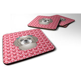 Caroline'S Treasures Gray Silver Shih Tzu Hearts Foam Coaster Set Of 4, 3.5, Multicolor