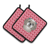 Caroline'S Treasures Gray Silver Shih Tzu Hearts Pair Of Pot Holders, 7.5Hx7.5W, Multicolor