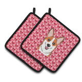 Caroline'S Treasures Red Corgi Hearts Pair Of Pot Holders, 7.5Hx7.5W, Multicolor