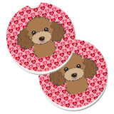 Caroline'S Treasures Chocolate Brown Poodle Hearts Set Of 2 Cup Holder Car Coasters, 2.56, Multicolor