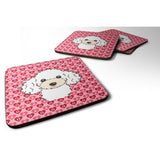 Caroline'S Treasures White Poodle Hearts Foam Coaster Set Of 4, 3.5, Multicolor