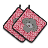 Caroline'S Treasures Silver Gray Poodle Hearts Pair Of Pot Holders, 7.5Hx7.5W, Multicolor