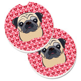 Caroline'S Treasures Fawn Pug Hearts Set Of 2 Cup Holder Car Coasters, 2.56, Multicolor