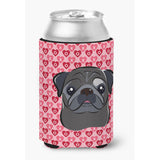 Caroline'S Treasures Black Pug Hearts Can Or Bottle Hugger, Multicolor