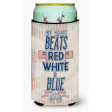 Caroline'S Treasures My Heart Beats Red White & Blue Tall Boy Beverage Insulator Hugger, Multicolor