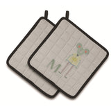 Caroline'S Treasures Alphabet M For Mouse Pair Of Pot Holders, 7.5Hx7.5W, Multicolor