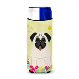 Caroline'S Treasures Easter Eggs Pug Cream Michelob Ultra Hugger For Slim Cans, Slim Can, Multicolor