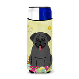Caroline'S Treasures Easter Eggs Pug Black Michelob Ultra Hugger For Slim Cans, Slim Can, Multicolor