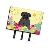 Caroline'S Treasures Easter Eggs Pug Black Leash Or Key Holder Hooks, Multicolor