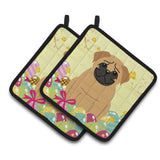 Caroline'S Treasures Bb6007Pthd Easter Eggs Pug Brown Pair Of Pot Holders, 7.5 X 7.5, Multicolor