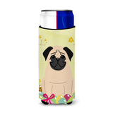 Caroline'S Treasures Easter Eggs Pug Fawn Michelob Ultra Hugger For Slim Cans, Slim Can, Multicolor