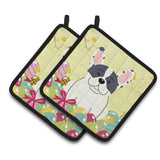 Caroline'S Treasures Easter French Bulldog Piebald Pair Of Pot Holders, 7.5Hx7.5W, Multicolor