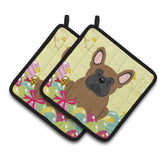 Caroline'S Treasures Easter French Bulldog Brown Pair Of Pot Holders, 7.5Hx7.5W, Multicolor