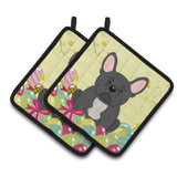 Caroline'S Treasures Easter French Bulldog Black Pair Of Pot Holders, 7.5Hx7.5W, Multicolor