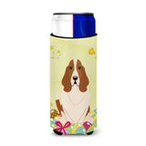 Caroline'S Treasures Easter Eggs Basset Hound Michelob Ultra Hugger For Slim Cans, Slim Can, Multicolor