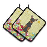 Caroline'S Treasures Easter Eggs Manchester Terrier Pair Of Pot Holders, 7.5Hx7.5W, Multicolor