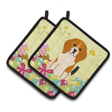 Caroline'S Treasures Easter Eggs Beagle Tricolor Pair Of Pot Holders, 7.5Hx7.5W, Multicolor