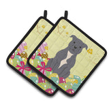 Caroline'S Treasures Bb6046Pthd Easter Staffie Bull Terrier Pair Of Pot Holders, 7.5 X 7.5, Multicolor