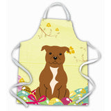 Caroline'S Treasures Easter Eggs Staffordshire Bull Terrier Brown Apron, Large, Multicolor