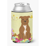 Caroline'S Treasures Easter Staffordshire Bull Terrier Brown Can Or Bottle Hugger, Can Hugger, Multicolor