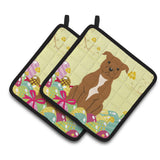 Caroline'S Treasures Bb6047Pthd Easter Staffie Bull Terrier Pair Of Pot Holders, 7.5 X 7.5, Multicolor