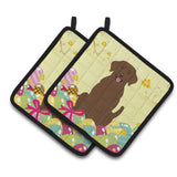 Caroline'S Treasures Easter Eggs Chocolate Labrador Pair Of Pot Holders, 7.5Hx7.5W, Multicolor