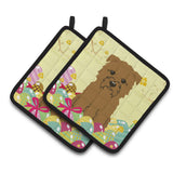 Caroline'S Treasures Easter Eggs Glen Of Imal Tan Pair Of Pot Holders, 7.5Hx7.5W, Multicolor