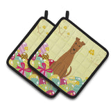 Caroline'S Treasures Easter Eggs Irish Terrier Pair Of Pot Holders, 7.5Hx7.5W, Multicolor