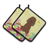 Caroline'S Treasures Easter Irish Water Spaniel Pair Of Pot Holders, 7.5Hx7.5W, Multicolor