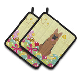 Caroline'S Treasures Easter Eggs German Shepherd Pair Of Pot Holders, 7.5Hx7.5W, Multicolor