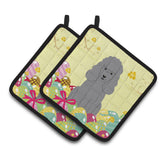 Caroline'S Treasures Easter Eggs Poodle Silver Pair Of Pot Holders, 7.5Hx7.5W, Multicolor