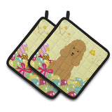Caroline'S Treasures Easter Eggs Poodle Tan Pair Of Pot Holders, 7.5Hx7.5W, Multicolor