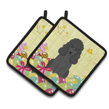 Caroline'S Treasures Easter Eggs Poodle Black Pair Of Pot Holders, 7.5Hx7.5W, Multicolor