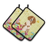 Caroline'S Treasures Easter Eggs Brittany Spaniel Pair Of Pot Holders, 7.5Hx7.5W, Multicolor