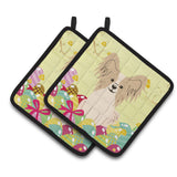 Caroline'S Treasures Easter Papillon Sable White Pair Of Pot Holders, 7.5Hx7.5W, Multicolor