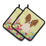 Caroline'S Treasures Easter Eggs Papillon Red White Pair Of Pot Holders, 7.5Hx7.5W, Multicolor