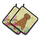 Caroline'S Treasures Easter Eggs Briard Brown Pair Of Pot Holders, 7.5Hx7.5W, Multicolor