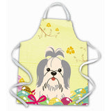 Caroline'S Treasures Easter Eggs Shih Tzu Silver White Apron, Large, Multicolor