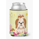 Caroline'S Treasures Easter Eggs Shih Tzu Red White Can Or Bottle Hugger, Can Hugger, Multicolor