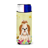 Caroline'S Treasures Easter Eggs Shih Tzu Red White Michelob Ultra Hugger For Slim Cans, Slim Can, Multicolor