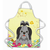 Caroline'S Treasures Easter Eggs Shih Tzu Black Silver Apron, Large, Multicolor