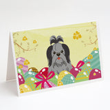 Easter Eggs Shih Tzu Black Silver Greeting Cards And Envelopes Pack Of 8