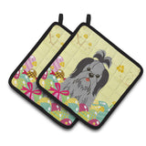 Caroline'S Treasures Easter Shih Tzu Black Silver Pair Of Pot Holders, 7.5Hx7.5W, Multicolor
