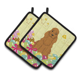 Caroline'S Treasures Easter Eggs Cocker Spaniel Red Pair Of Pot Holders, 7.5Hx7.5W, Multicolor