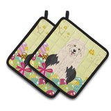 Caroline'S Treasures Easter Old English Sheepdog Pair Of Pot Holders, 7.5Hx7.5W, Multicolor