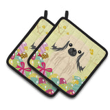 Caroline'S Treasures Easter Eggs Pekingnese Cream Pair Of Pot Holders, 7.5Hx7.5W, Multicolor
