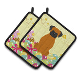 Caroline'S Treasures Easter Eggs Fawn Boxer Pair Of Pot Holders, 7.5Hx7.5W, Multicolor