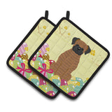 Caroline'S Treasures Easter Eggs Brindle Boxer Pair Of Pot Holders, 7.5Hx7.5W, Multicolor